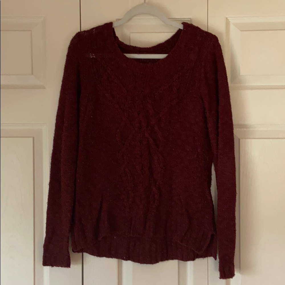 Maroon Sweater with Cable Knit Accent